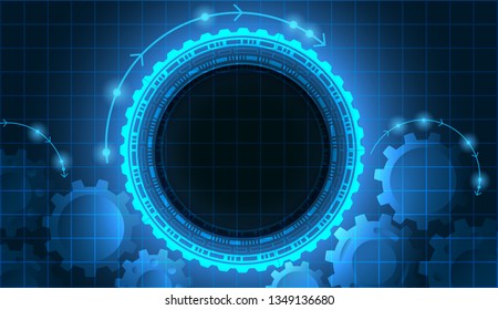 Futuristic technology  background.  gear wheel technology glow light . hi tech, engineering blue background .vector.