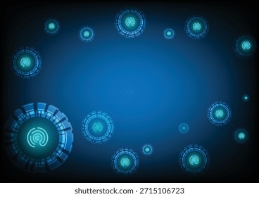Fondo de tecnología futurista con un patrón geométrico de huellas dactilares. Ilustración vectorial de una red digital y conexión de datos. Diseño moderno de circuito azul para identificar información personal