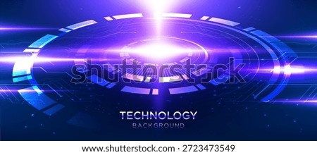 Futuristic technology background with glowing circular interface, digital HUD elements, and neon light effects. Abstract sci fi tech design representing innovation, data network, cyber system, and advanced digital concept.