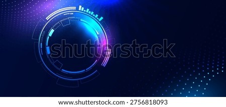 Futuristic technology background with glowing circular HUD interface.