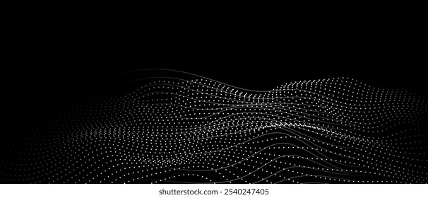 Futuristic technology background with particle wave lines on black background