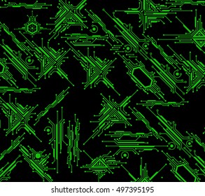 Futuristic Technology Background. Sci-Fi Printed Circuit Board. Microchip Motherboard Concept. Vector Illustration.
