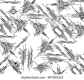 Futuristic Technology Background. Sci-Fi Printed Circuit Board. Microchip Motherboard Concept. Vector Illustration.