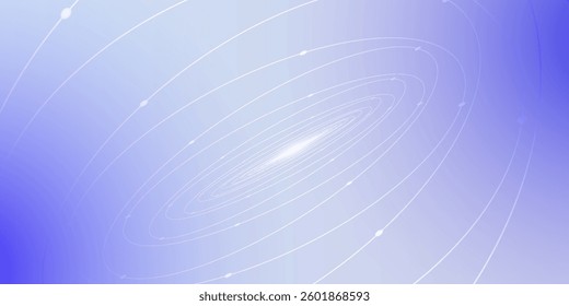 Futuristic technology background with white circle circuit wires on light blue motherboard. AI chip or semiconductor concept. Abstract tech bg. 