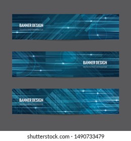 Futuristic technology banner template.Horizontal advertising banner. Neon light vector design.