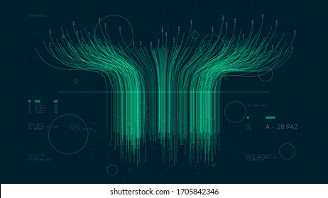 Futuristic technology big data sorting, information artificial neural network, vector illustration