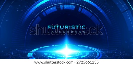 Futuristic technology blue abstract digital background with glowing circular HUD interface and energy light center. Modern sci fi vector design for technology, innovation, AI, cyber, and virtual concept use.