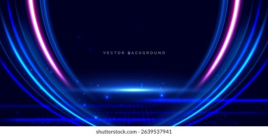 Futuristic technology blue and pink beam on dark blue background. Speed motion moving concept. Vector illustration