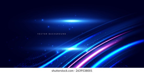 Futuristic technology blue and pink beam on dark blue background. Speed motion moving concept. Vector illustration