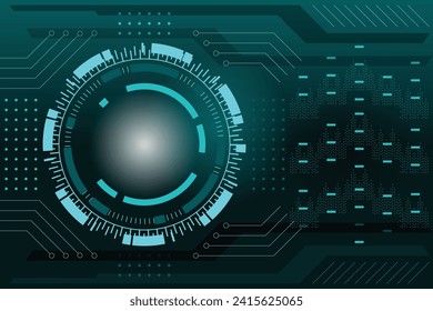 Futuristische Technologie-Kreise, Schaltkreise und digitale Bewegung dot Wellen auf dunkelgrünem Hintergrund. Vektor Illustration für das Business-Konzept der digitalen Computertechnologie.