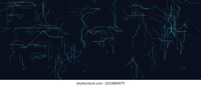 Plano de Fundo do Circuito Tecnológico Futurista. Linhas azuis brilhantes, nós de dados complexos e design de interface digital Sci-Fi. Perfeito para projetos de IA, Cyber UI e Inovação. Ilustração de vetor.
