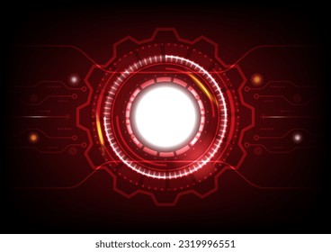 Futuristische Technologie mit Zahnräder und Rädern auf rotem Hintergrund. Digitale Technologie und Ingenieurwesen, Vektorhintergrund