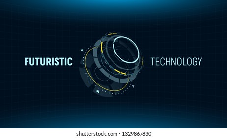 Futuristic technology concept. 3d circular hud element. AI. VR. Infographics of big data. Sci-fi system security. Business tech. Web banner template. Vector illustration.
