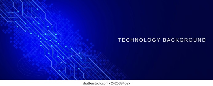 Futuristic technology concept with electronic circuit board texture and wave flow. Digital data, connection system and communication background. Vector illustration.