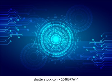 Futuristic technology concept.  gear wheel technology glow light and circuit board. . hi-tech, engineering blue background .vector
