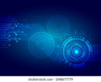 Futuristic technology concept.  gear wheel technology glow light and circuit board. . hi-tech, engineering blue background .vector