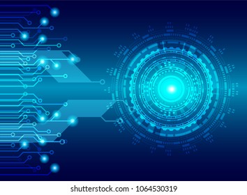 Futuristic technology concept.  gear wheel technology glow light and circuit board. . hi-tech, engineering blue background .vector