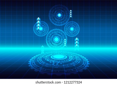 Futuristic technology concept.  gear wheel technology glow light . hi-tech, engineering blue background .vector