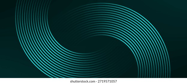Concepto de tecnología futurista con líneas circulares verdes brillantes modernas. Líneas geométricas Abstractas que brillan sobre un fondo verde oscuro. Ilustración vectorial