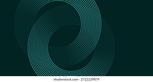 Futuristic technology concept with modern sparkling green circular lines. Abstract geometric lines glowing on a dark green background. vector illustration