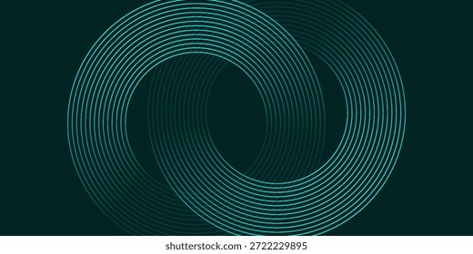 Conceito de tecnologia futurista com modernas linhas circulares verdes cintilantes. Linhas geométricas abstratas brilhando sobre um fundo verde escuro. ilustração vetorial