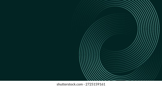 Conceito de tecnologia futurista com modernas linhas circulares verdes cintilantes. Linhas geométricas abstratas brilhando sobre um fundo verde escuro. ilustração vetorial