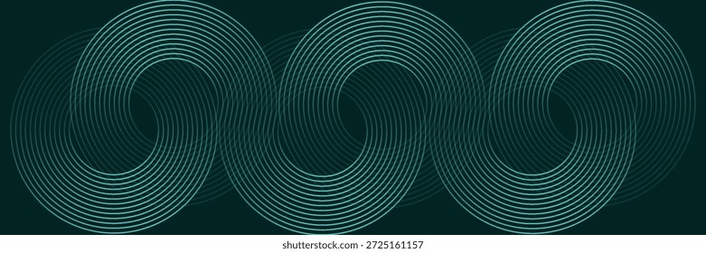 Concepto de tecnología futurista con líneas circulares verdes brillantes modernas. Líneas geométricas Abstractas que brillan sobre un fondo verde oscuro. Ilustración vectorial

