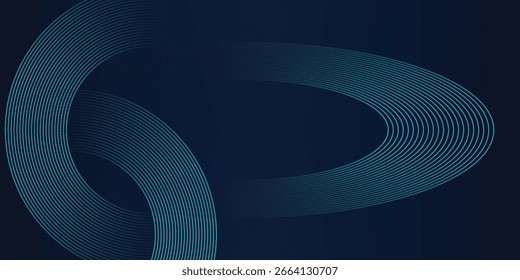 Futuristisches Technologiekonzept mit glänzenden geometrischen Streifenlinien. Moderner abstrakter Hintergrund mit Kreisen und leuchtend blauen abgerundeten Rechtecklinien einzeln auf dunkelblauem Hintergrund. Vektorgrafik