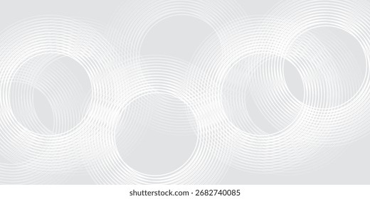 Futuristisches Technologiekonzept. Anzug für Bezug, Poster, Abstrakte weiße leuchtende geometrische Linien auf grauem Hintergrund. Moderne glänzende blaue Kreislinien Muster.