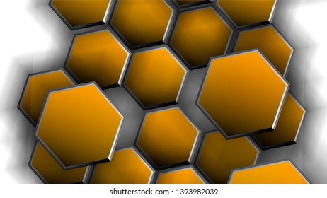 Futuristic technology concept. Vector illustration of 3d. Hexagonal abstract background. Hexagonal geometric pattern. orange polygonal dark surface.