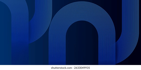 Concepto de tecnología futurista Ilustración vectorial de fondo abstracto eps10. Líneas de curva geométrica. Abstractas fondo de degradado azul oscuro. Gráfico digital de alta calidad.