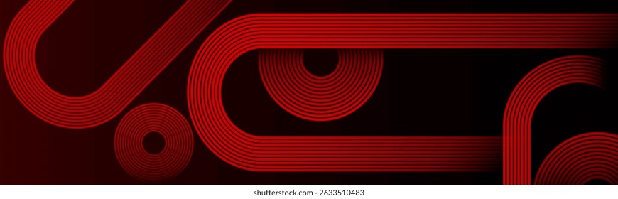 Futuristic technology consept abstract background vector illustration. Gradient red background - geometric curve lines - circle shapes pattern. Modern dynamic shapes effect. High quality graphic. 
