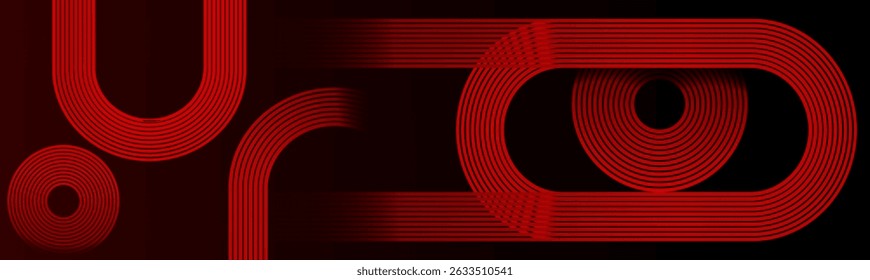Futuristic technology consept abstract background vector illustration. Gradient red background - geometric curve lines - circle shapes pattern. Modern dynamic shapes effect. High quality graphic. 