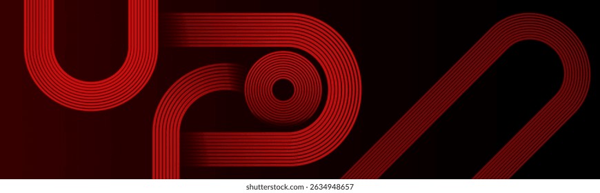 Futuristic technology consept abstract background vector illustration. Gradient red background - geometric curve lines - circle shapes pattern. Modern dynamic shapes effect. High quality graphic. 