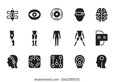 Futuristic technology and cybernetics icon set