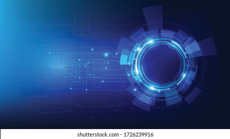 Futuristic And Technology Dark Blue Background, Circle HUD Head-up Display Interface For Communication And Innovation Cyber Concept, With Line Arrow Gear Element, Vector Illustration