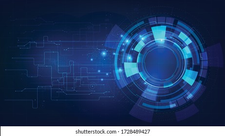 Futuristischer und technologischer dunkelblauer Hintergrund, Circle HUD Head-up-Display-Schnittstelle für Kommunikation und Innovation Cyber-Konzept, mit Linien Pfeil-Gang-Element, Vektor-Illustration
