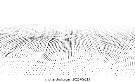 Futuristic technology. Digital cyberspace. Abstract vector wave with moving particles. Big data analytics.