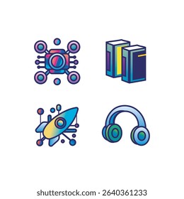 Futuristic technology and digital icons set.