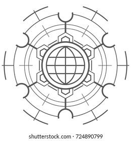 Futuristic technology element. Hexagonal sign. Abstract technological element. Global.