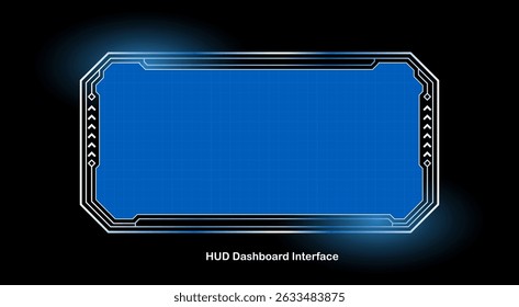 Futuristic technology frame in glowing blue on a dark background. Perfect for sci-fi UI, HUD screens, digital dashboards, virtual interfaces, and modern tech presentations. Vector design.