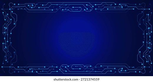 Futuristischer Technologierahmen aus Leiterplatte auf dunkelblauem Hintergrund. KI-Innovationskonzept für Web- und Bannervorlagen. Vektorgrafik