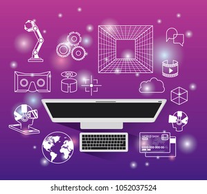 futuristic technology gadget set icons