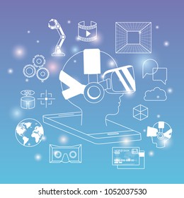 futuristic technology gadget set icons