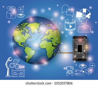 futuristic technology gadget set icons
