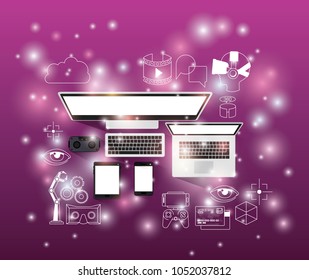 futuristic technology gadget set icons
