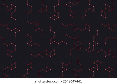 Futuristic technology geometric seamless pattern with minimal lines and nodes over a dark grid