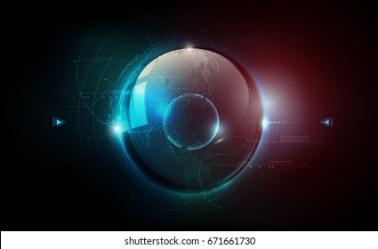 Futuristic technology globe glass sphere in hologram globalization concept, world map hexagon pattern transparent for digital graphic element, vector illustration