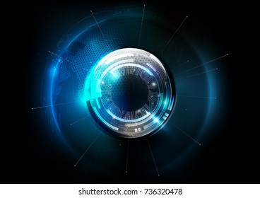 Futuristic technology globe glass sphere in hologram globalization concept, world map hexagon pattern transparent for digital graphic element, vector illustration