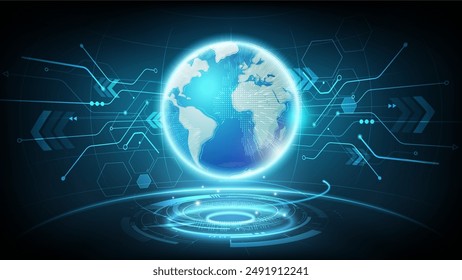 Futuristic technology globe in hologram globalization concept, world dots pattern transparent for digital graphic element, vector illustration